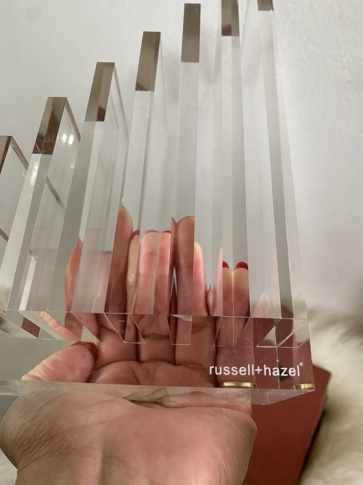 Russell & Hazel Acrylic Clear Letter File Holder 7 Slots Signed 8 in Tall