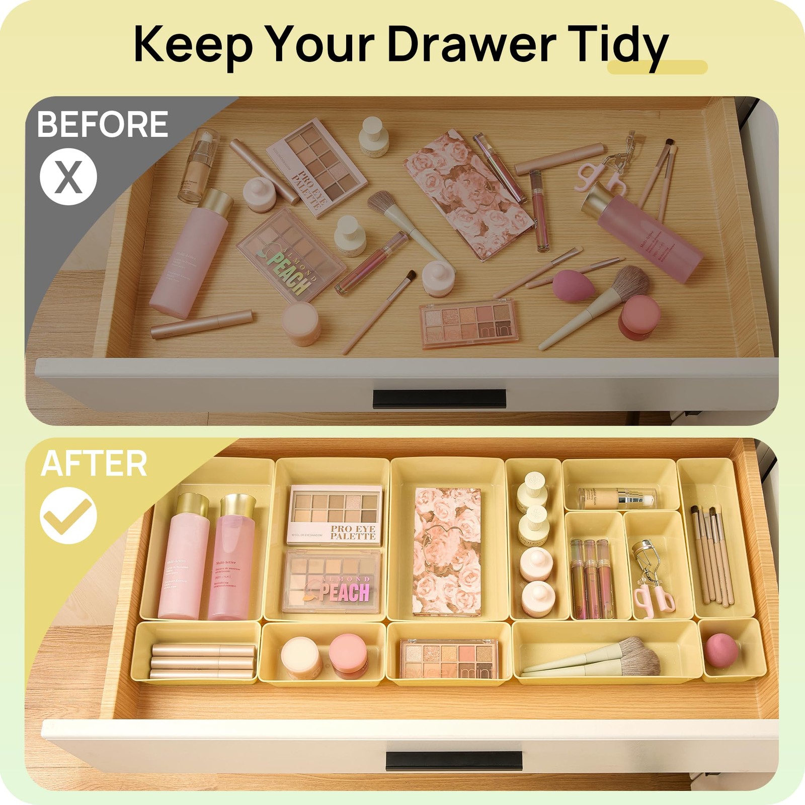 25 PCS Plastic Drawer Organizer Set 4Size Vanity Makeup Bathroom Tray