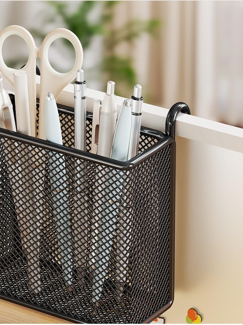 Hanging Pen Holder with Hook Storage – Wall-Mountable Desk Organizer for Offi…