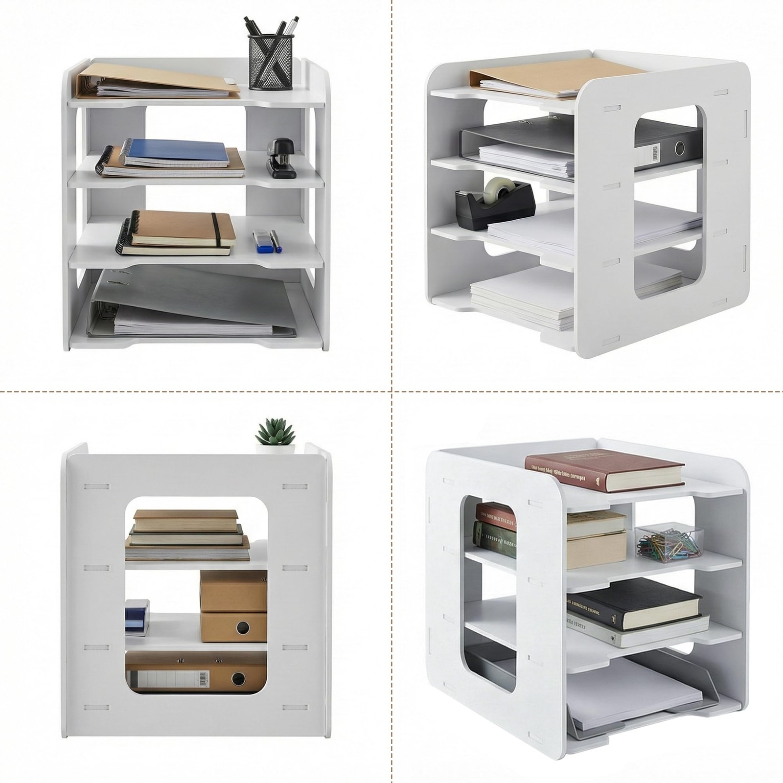 Moontility Desk Organizer, 4-Tier File Organizer for 13″ x 9″ x 9″, White