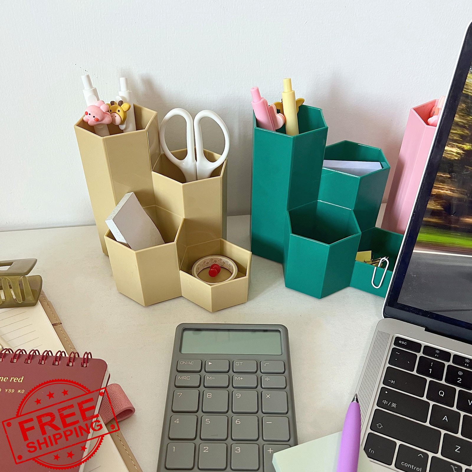 Saikvi L-Shape Beige Pencil Organizer Pen Holder