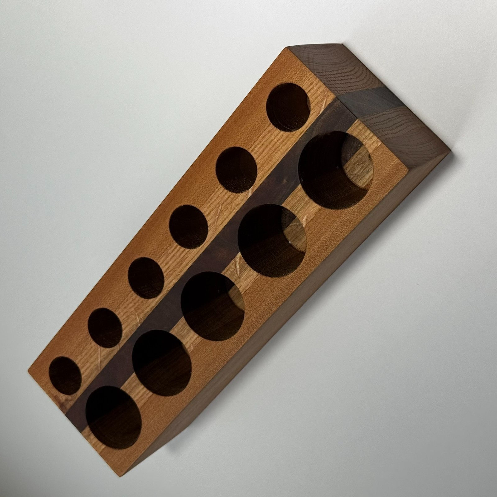 Handmade Oak Cherry Walnut Desk Caddy – 1″ & 1 5/8″ Holes, Large Wood Organizer