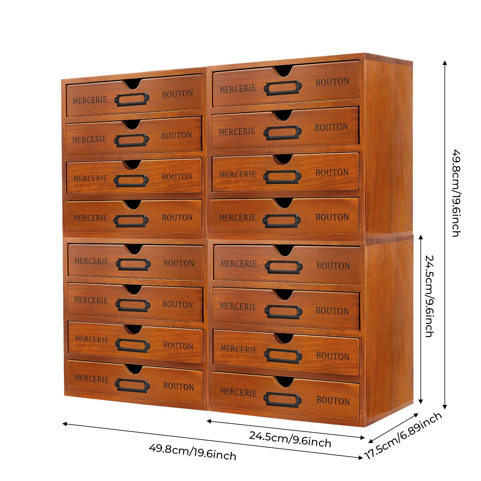 Josbuynls 16 Drawer Wooden Storage Box, 4Pcs 4-Slot Vintage Brown, Wood