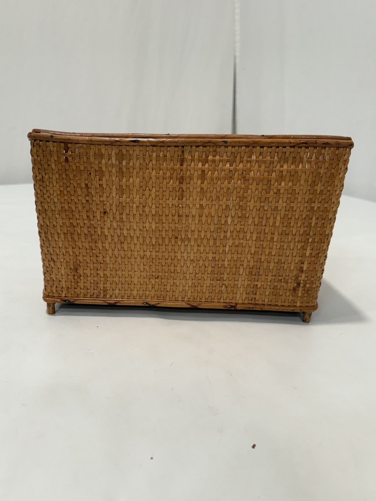 VTG Rattan Desk Organizer Letter Tray Bamboo Wicker Boho Hollywood Regency
