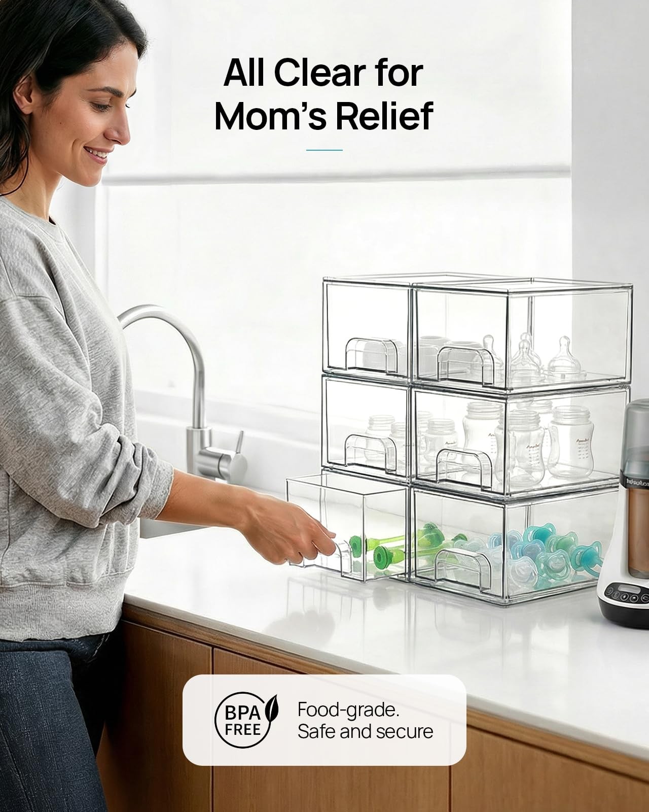 Vtopmart 2 Pack Small Clear Stackable Storage Drawers,Acrylic 2*Middle,