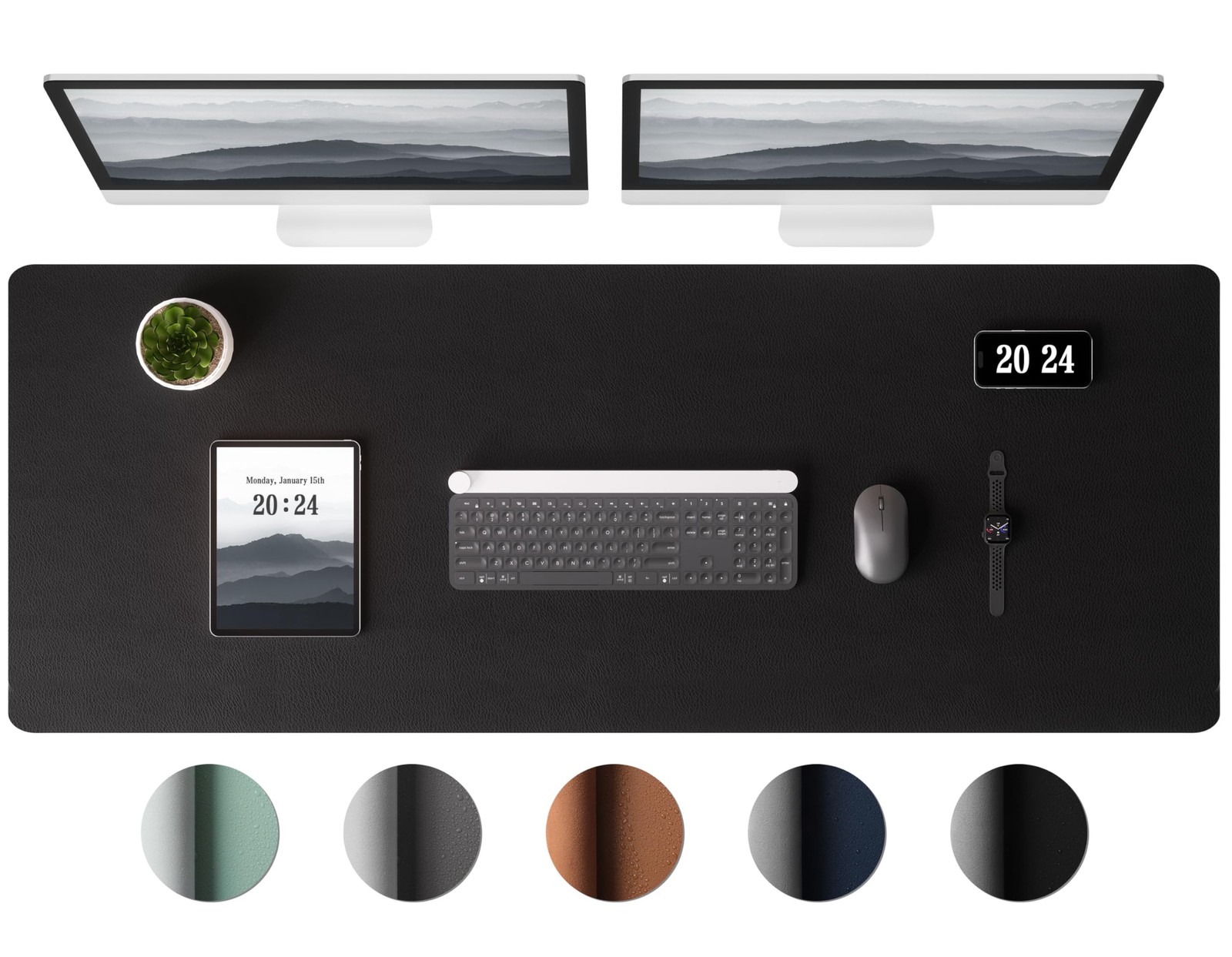 Aothia Leather Desk Pad Protector – Large Mouse Pad, 38″ x 13.7″, Black