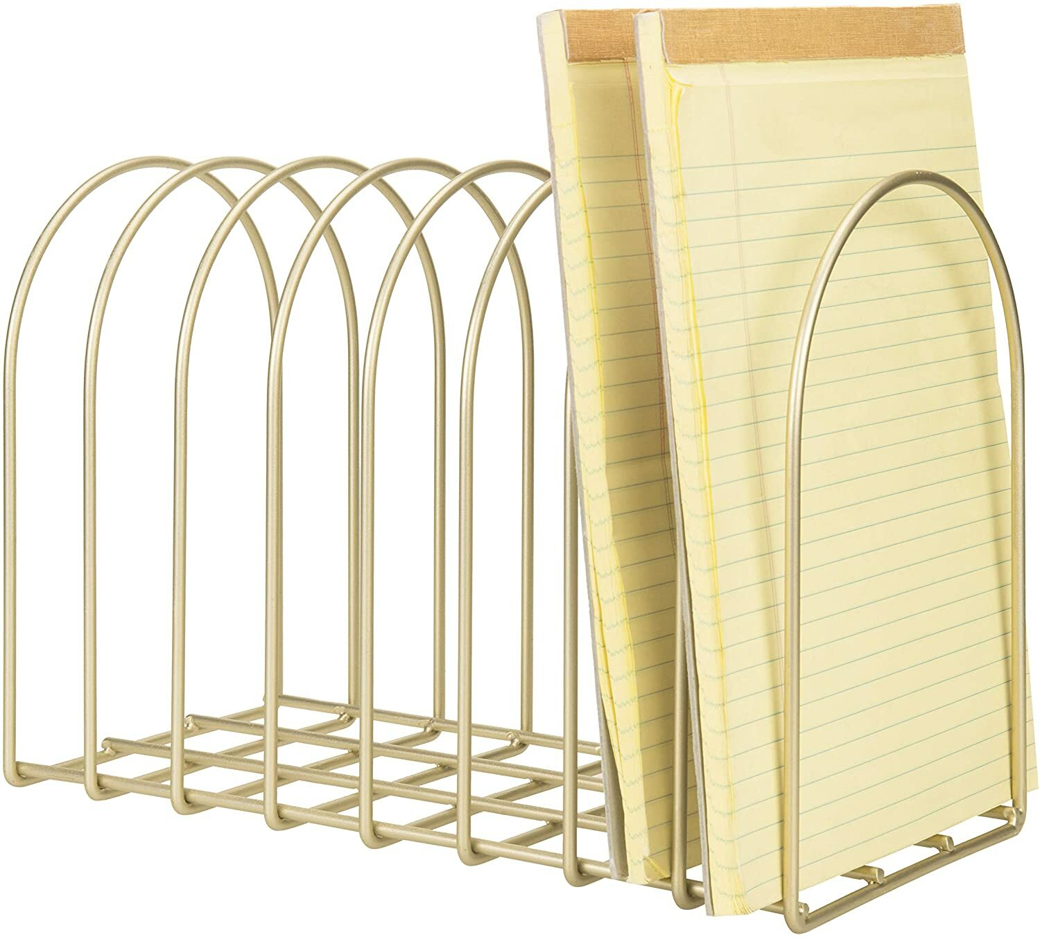 MyGift 8 Slot Vintage Brass Toned Metal Wire Arch Desktop File Folder Rack