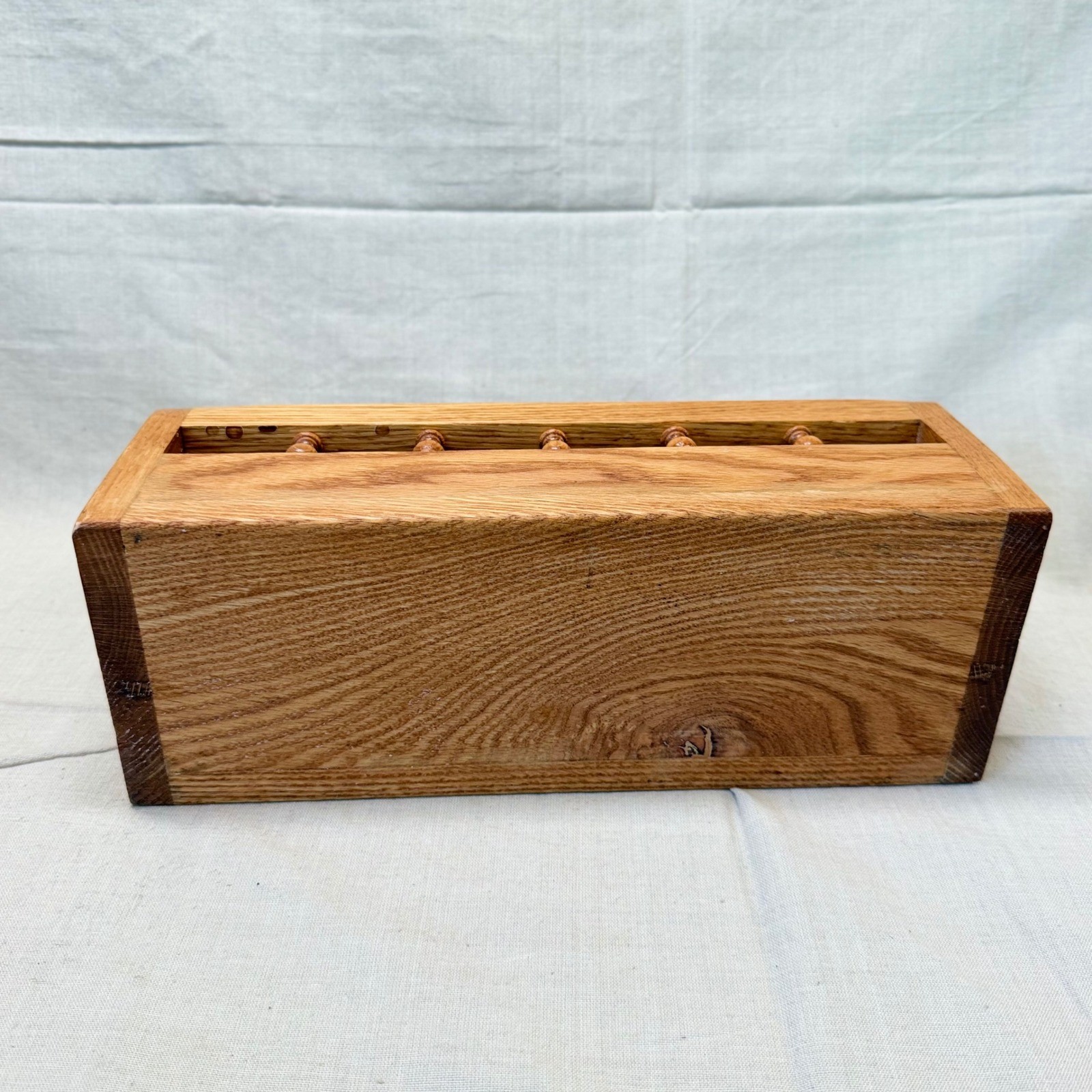 Vintage Oak Wood Desk Letter Mail Organizer Sorter Spindle Railing 13 Inch