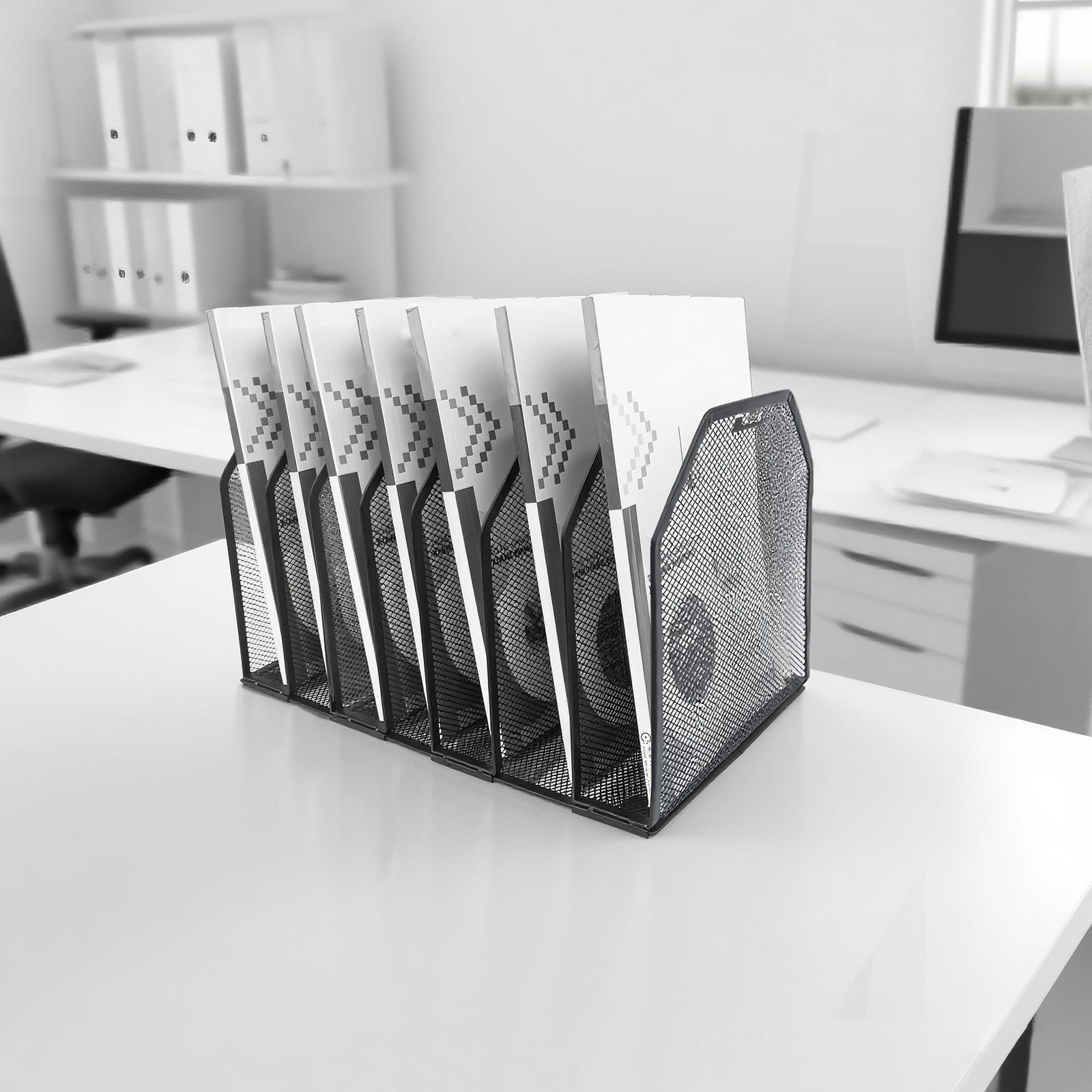 7Grid Adjustable Desk File Organizer Detachable Vertical Iron Holder Black