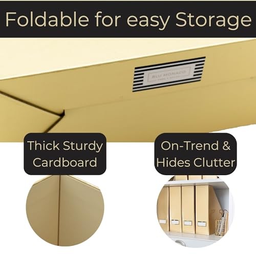 BLU MONACO Foldable Gold Magazine File Holder with Gold Label Holder – Set of 4
