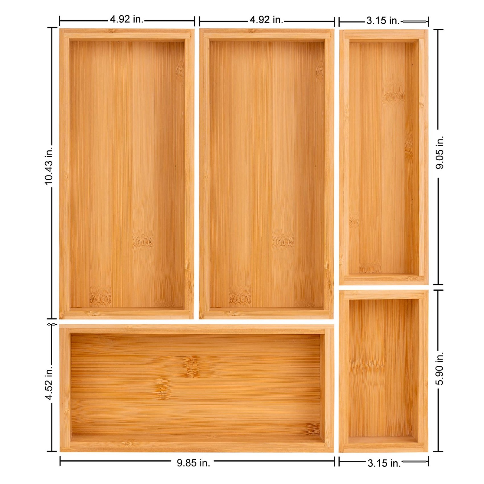 Teicui bamboo drawer organizer Set,expandable 1 X 5PCS Natural