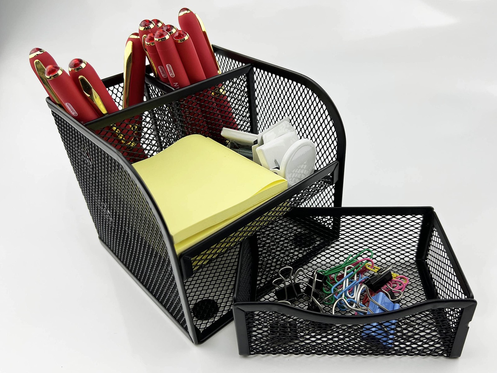 T11, Black Square Metal Wire Mesh Pencil Holder, Pencil Cup, Pen Holder, Desk…