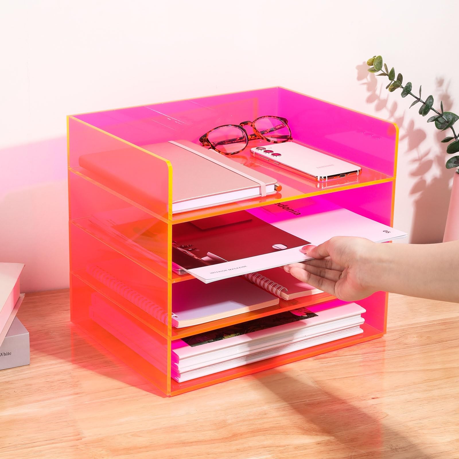 Acrylic File Organizer for Desk 4 Tiered Stackable Letter Tray Office Storage…