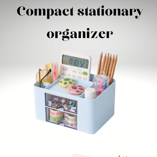 Compact Desk Organizer with Drawers for Stationery, Makeup, Jewelry – Blue