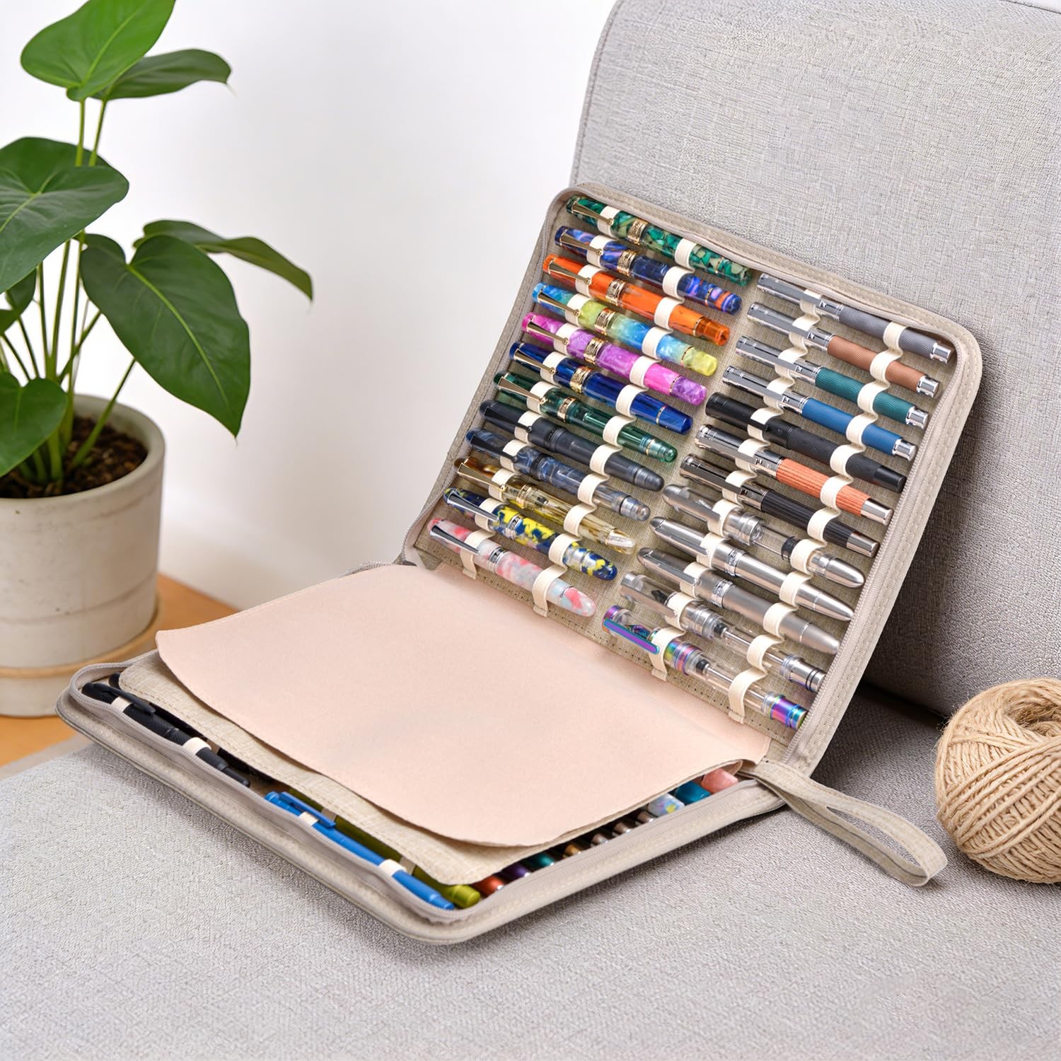 48 Fountain Pen Case Tan Organizer Bag, Waterproof Canvas Pen Display Holder …