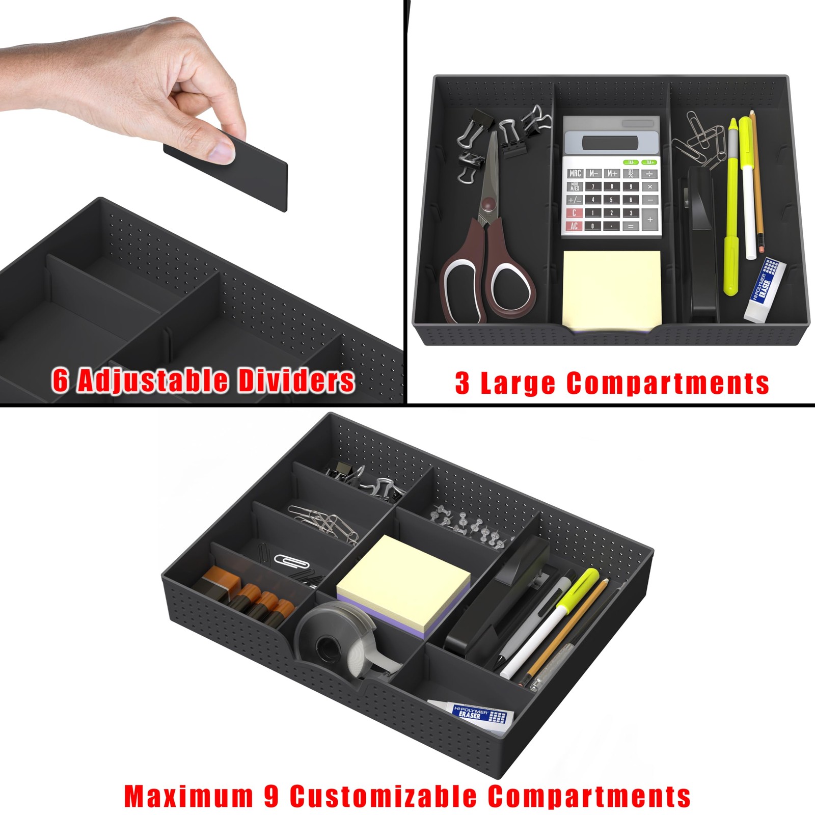 Simple Houseware 9~Compartment Drawer Organizer Tray, Black