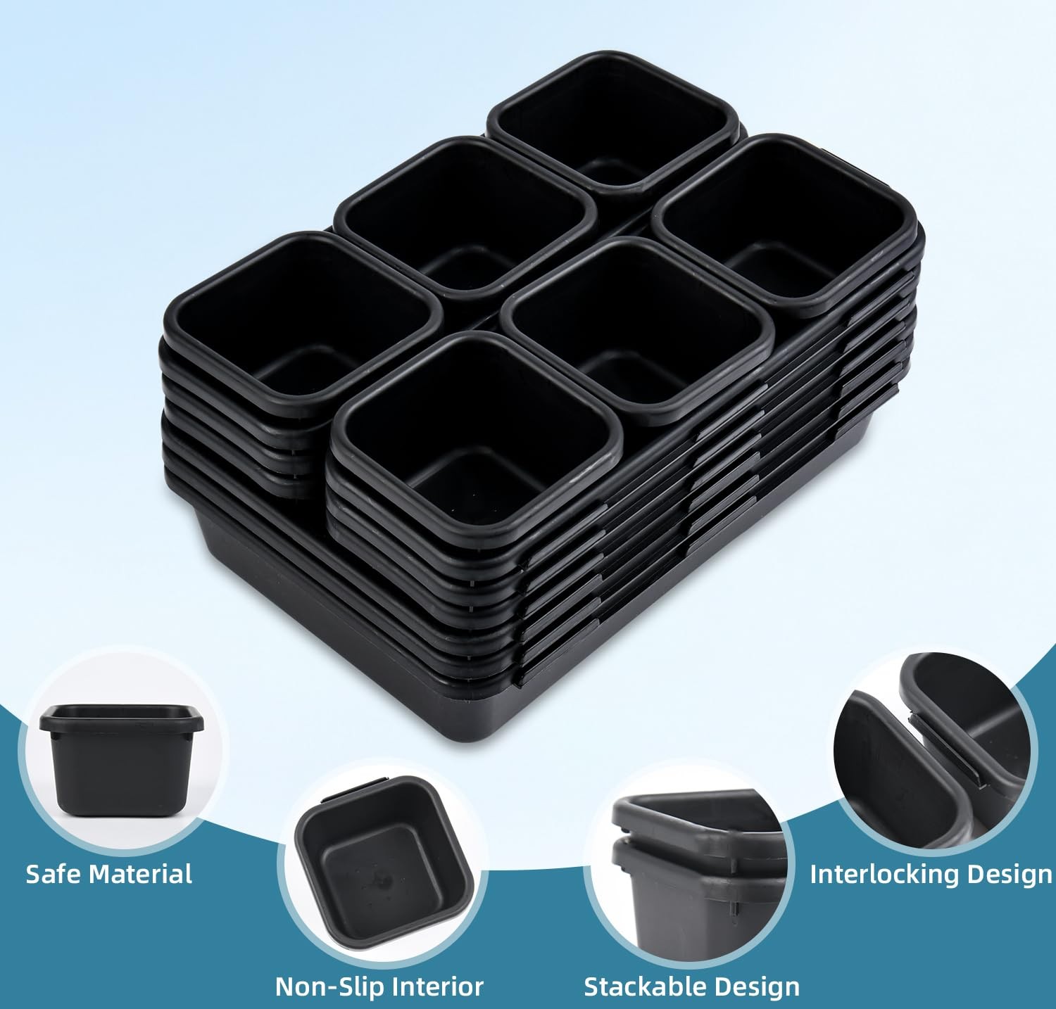 25 PCS Black Drawer Organizer Set, 4 Size Interlocking Plastic Storage Bins f…