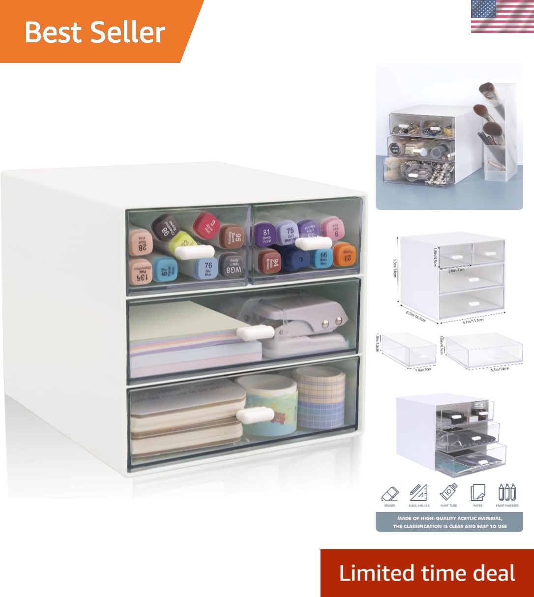 Modern White Desk Organizer with 4 Acrylic Drawers – Effortless Organization
