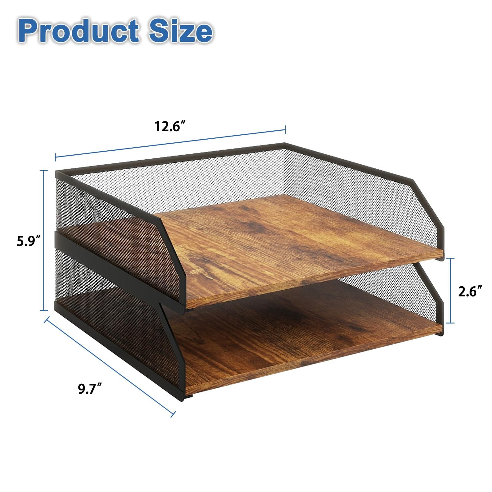 2-Tier Stackable Paper Tray, Metal Mesh Desktop Organizer, Paper Sorter, Lett…