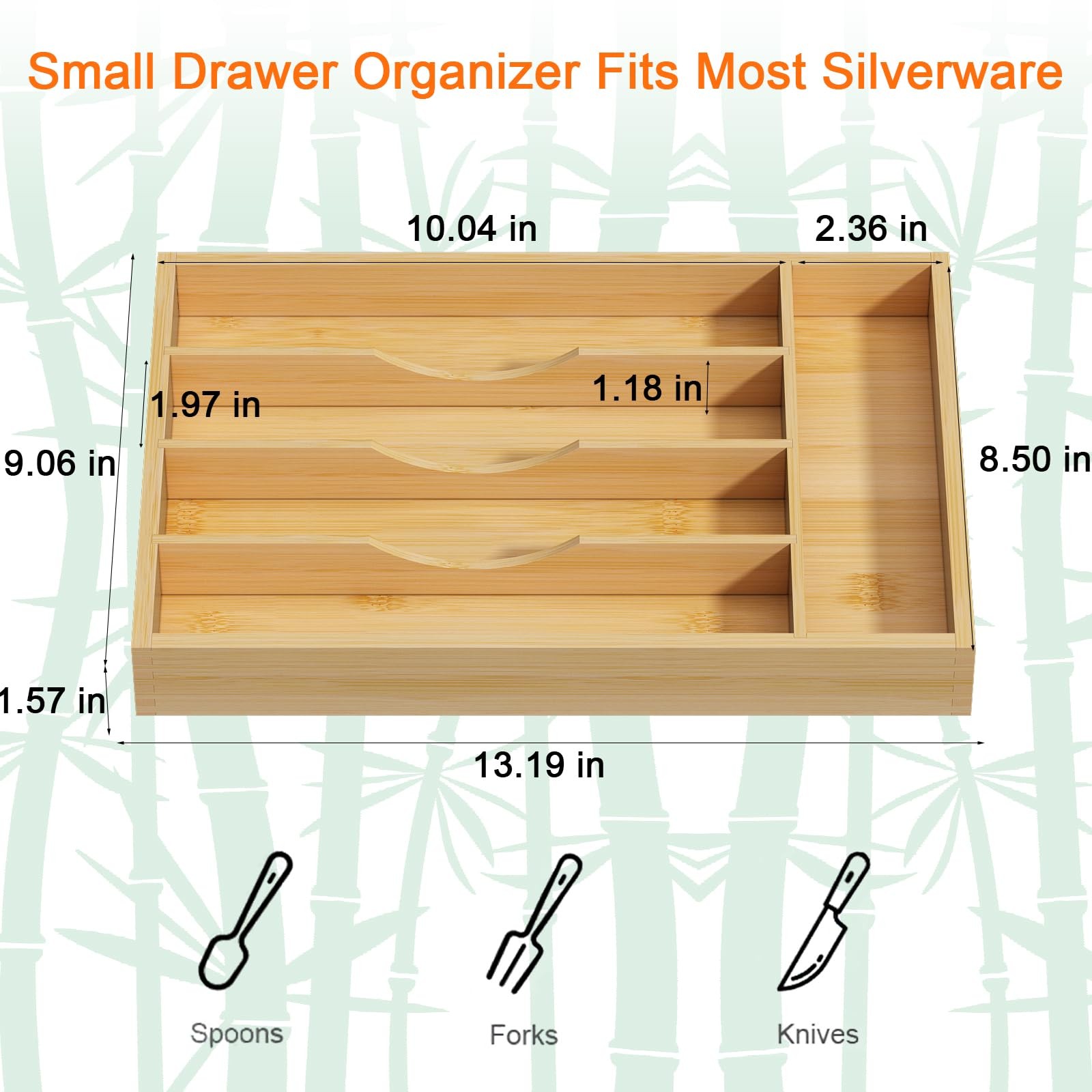 Youpehom Bamboo Utensil Organizer for Kitchen Drawers, 5 Slots, bamboo