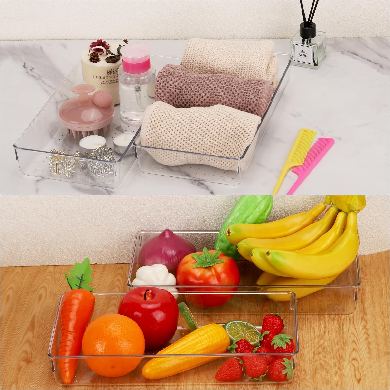 Ohlove 6Pcs Clear Plastic Drawer Organizers Tray 12″ x 12″x6″, Transparent