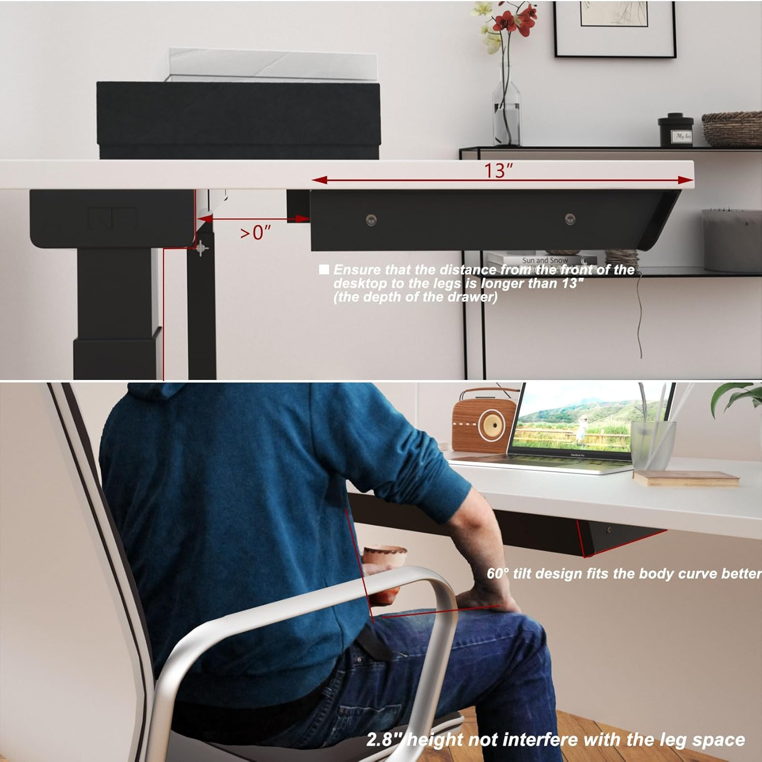 Large under Desk Mounted Sliding Drawer with Pencil Tray and 60 Degree Tilt Pane