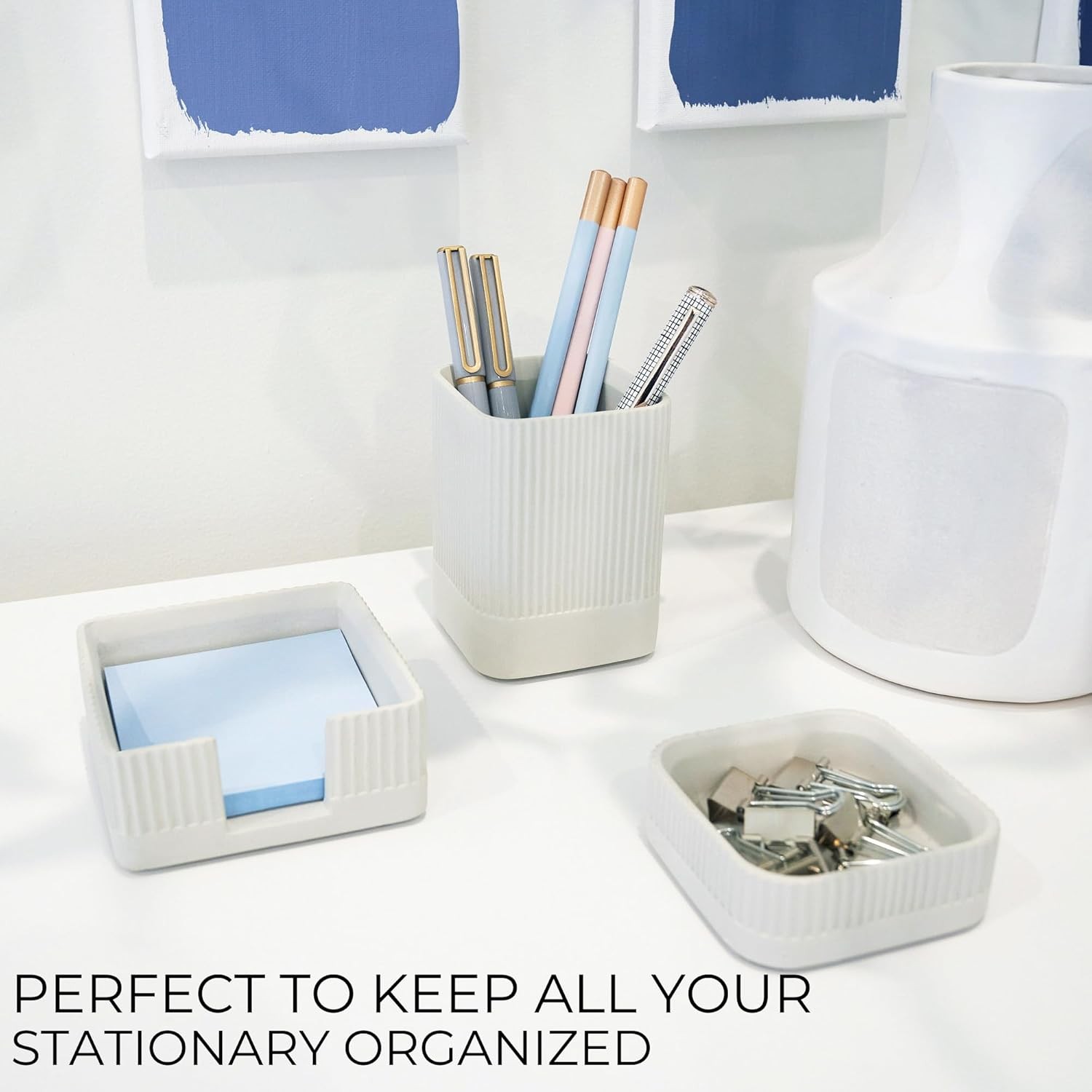 Concrete Desk Organizer Set 3Pc Pen Holder Paperclip Storage