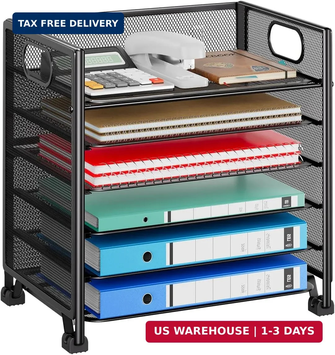 Simple Trending 6-Tier Letter Tray Organizer, Metal Mesh File Holder, Black | 6-