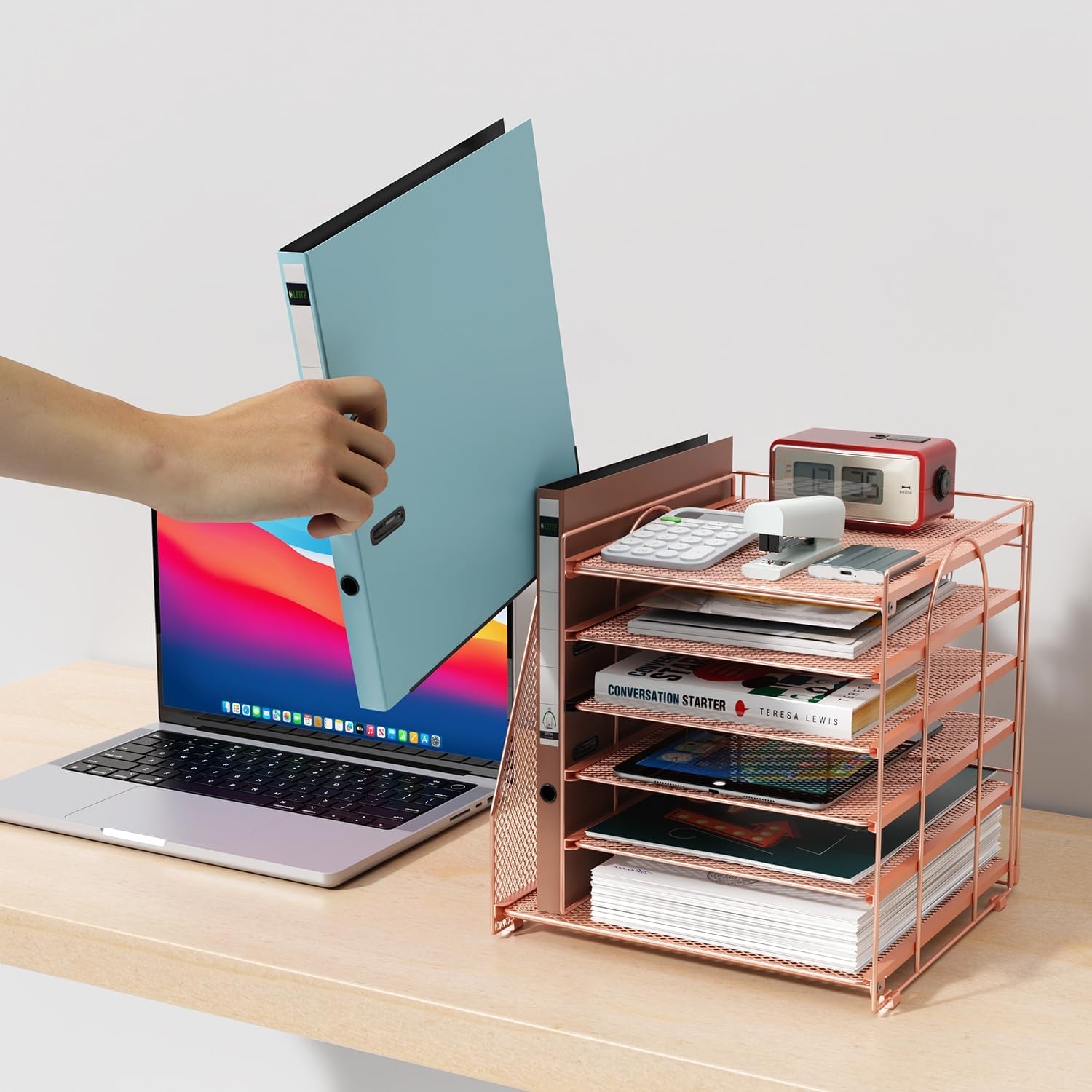 gianotter Desk Organizers and Accessories, 6-Tier Paper Organizer Rose Gold