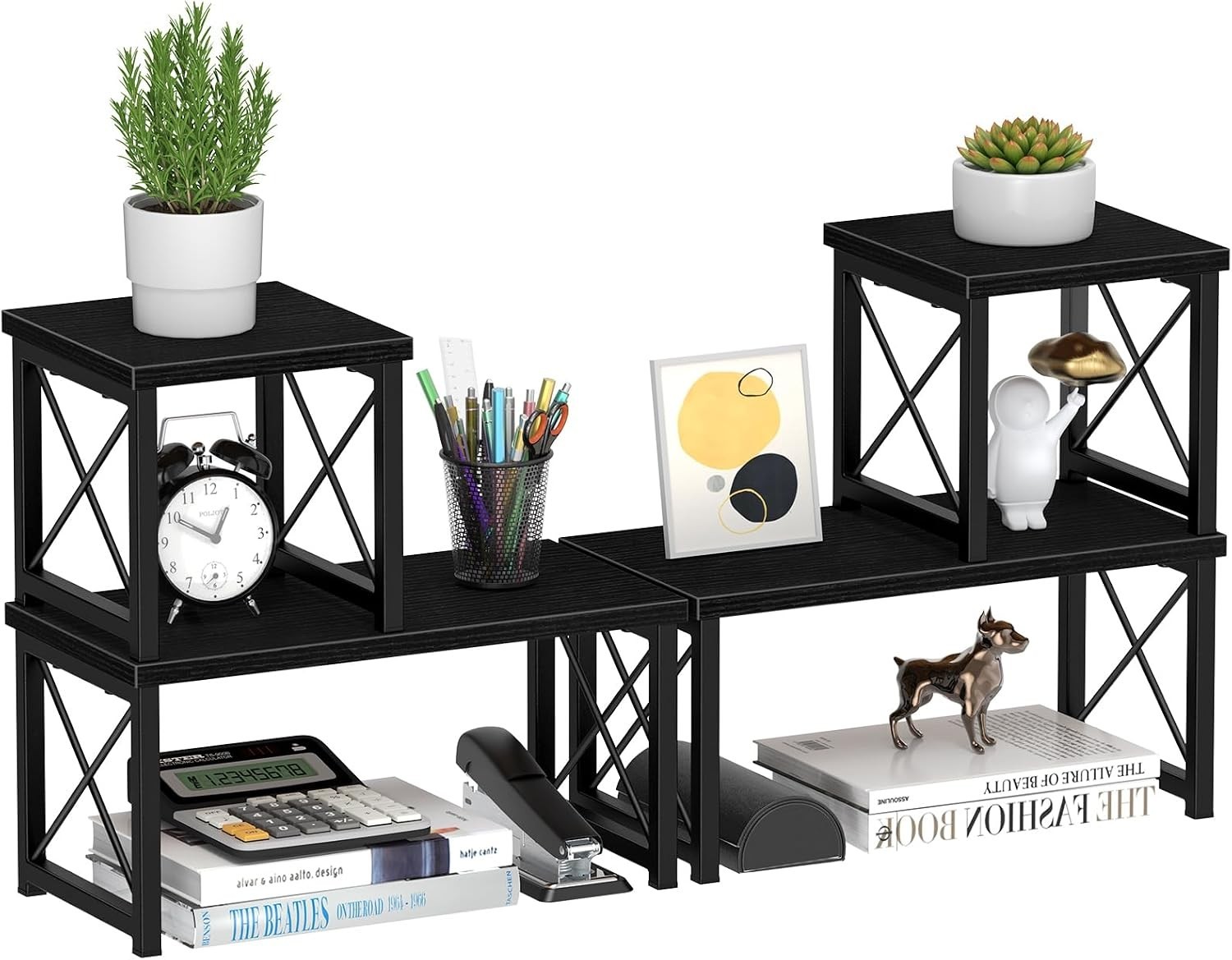 Versatile 2 Tier Desk Organizer, Freestanding Shelf – Black