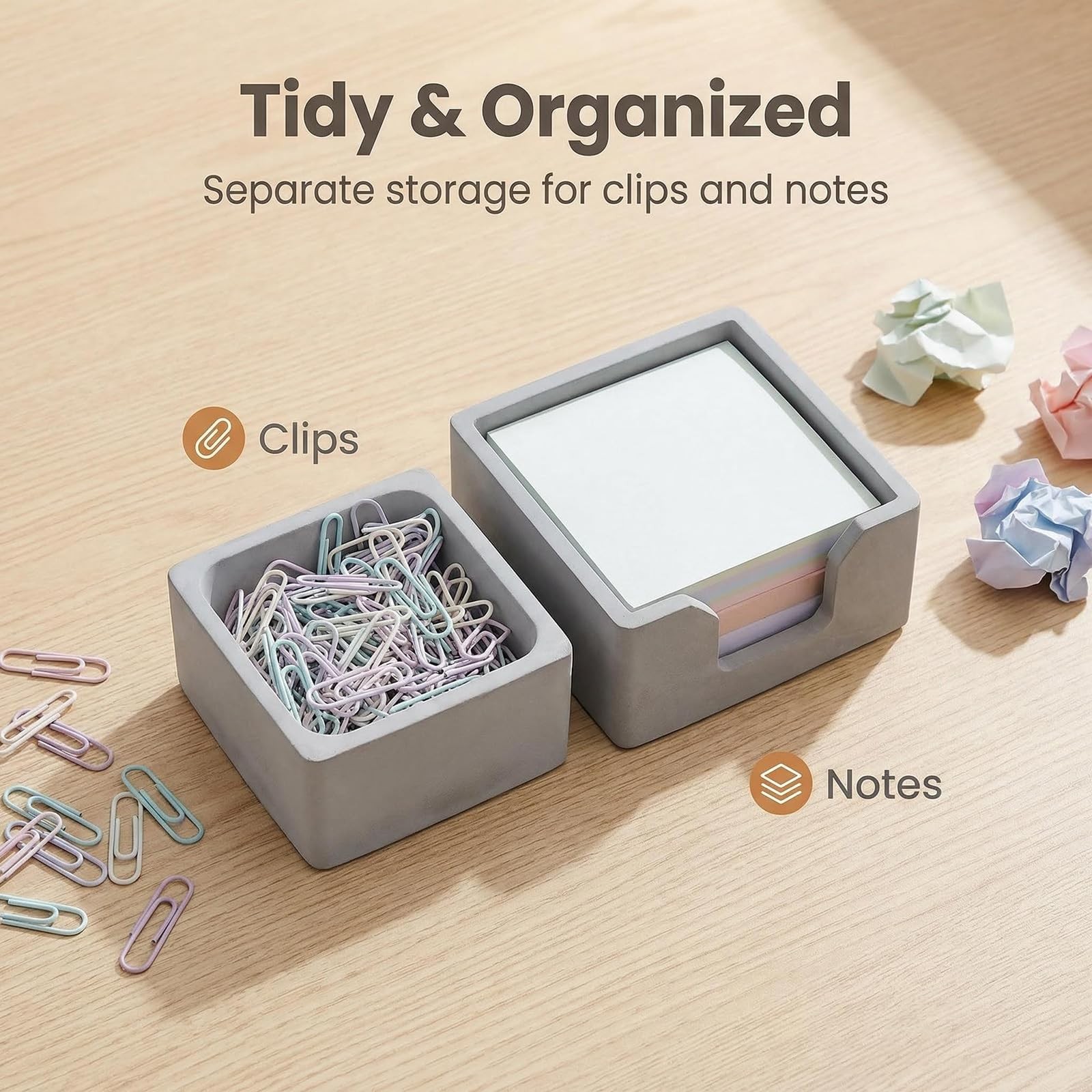 Concrete Desk Organizer Set of 2 – Minimalist Sticky Note Holder & Clip Dispe…