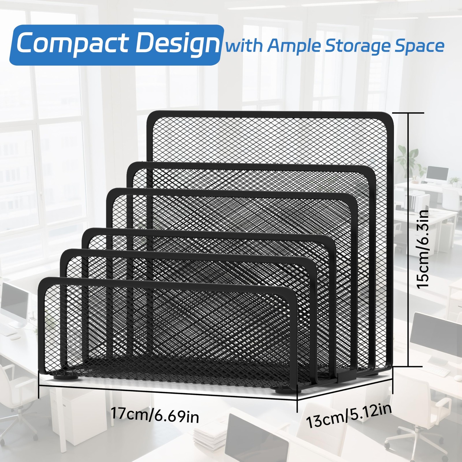 Black Metal Mail Holder for Desk 5-Slot File Holder Letter Sorter Organizer