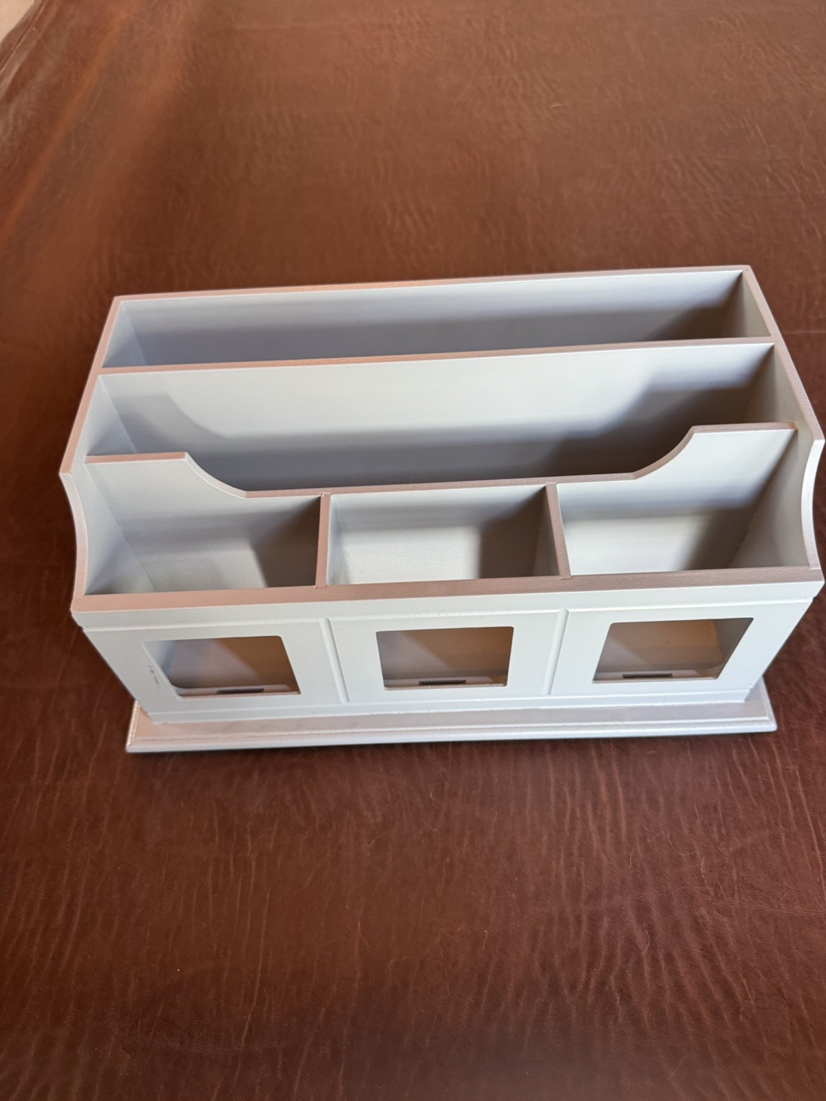 Grey wood desk top organizer