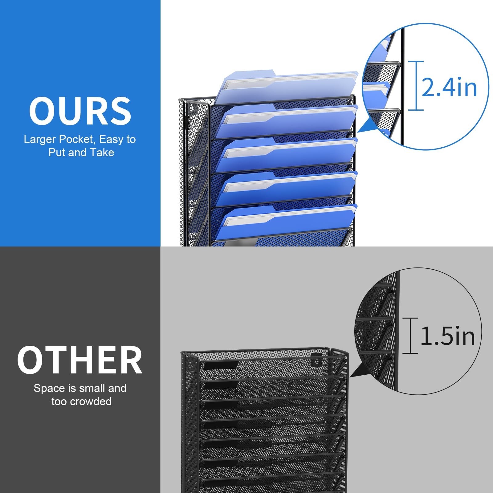 OUTWOLF Hanging Wall File Organizer with Hooks, 6 Tier Vertical Hook 6-Tier
