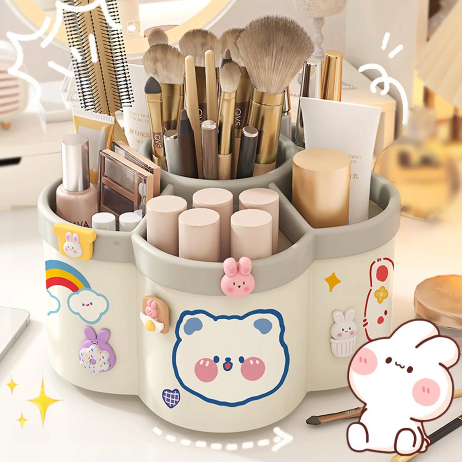 Rotating Pen Holder Large Capacity Desk Organizer Box for Stationery & Cosmetics