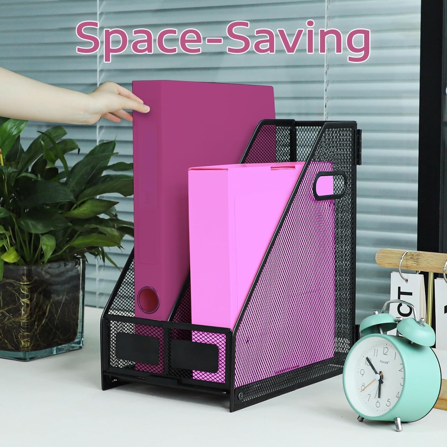 Desk Organizers, Metal Magazine File Holder with 2 Vertical Compartments Rack Bi