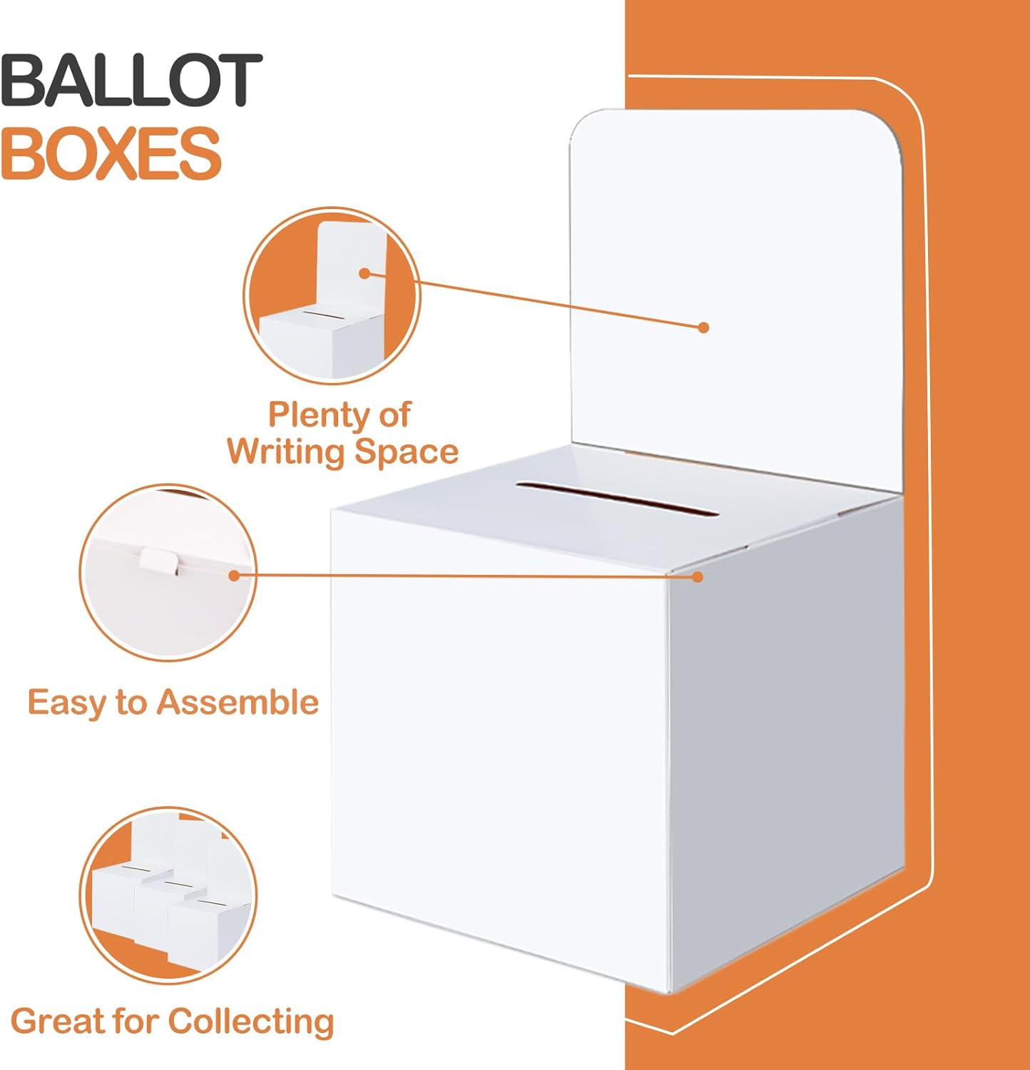 VOISEN Raffle Box,3 Pcs Raffle Boxes with Slot,Cardboard Ballot Boxes and Remova