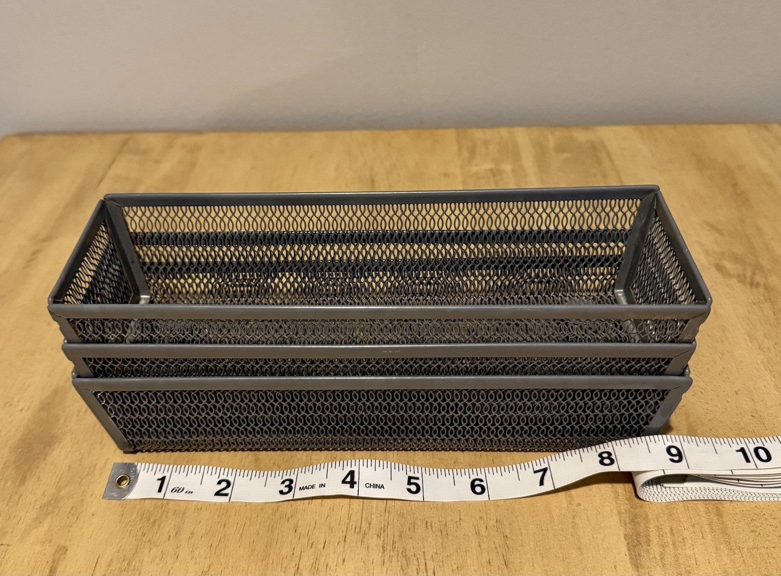 Grey Wire Organization Bins 9x3in With Bottom Pads To Prevent Scratching Gray