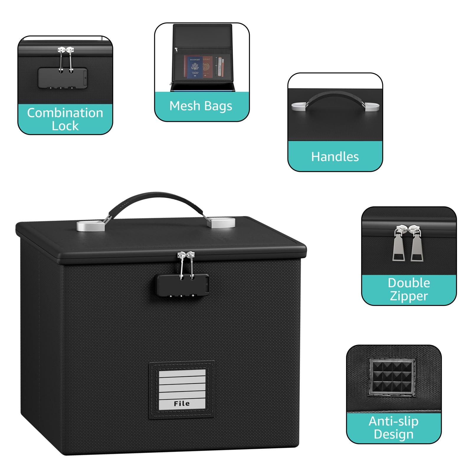 Fire Proof File Box for Documents – Portable Fireproof Document 1 PC, Black
