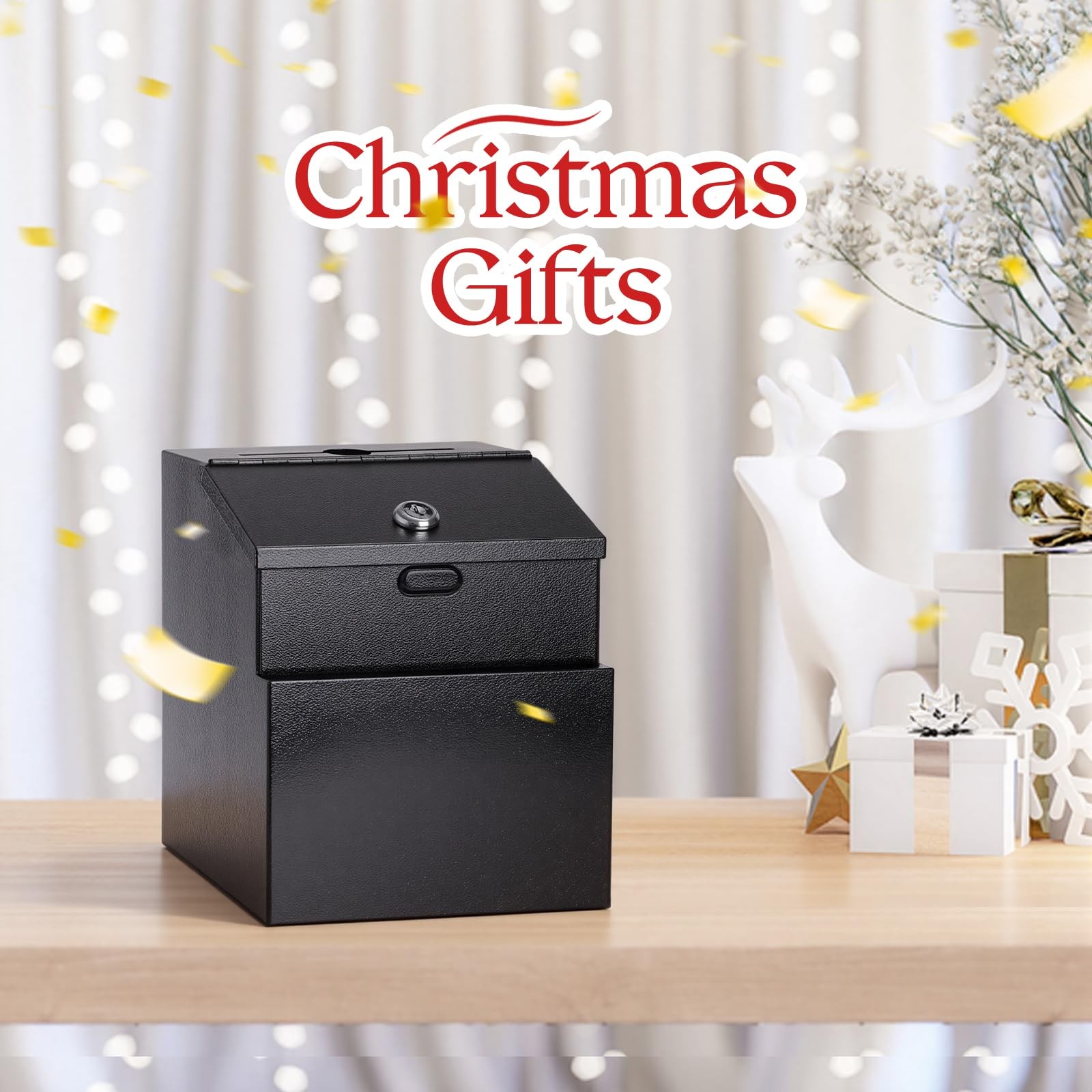 Suggestion Box with Slot and Lock & 50 Sheets Wall Mounted Black