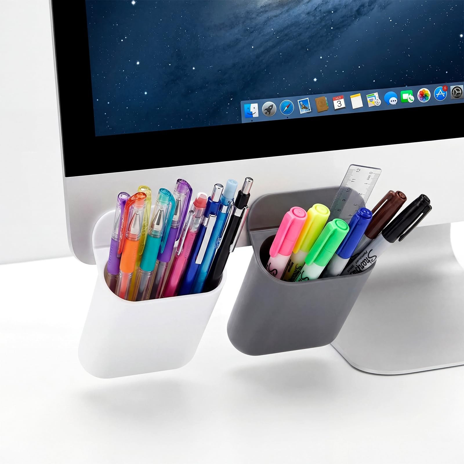 Resurhang 6 Pcs Monitor Pen Pencil Holders DIY Screen Holder Gray, White