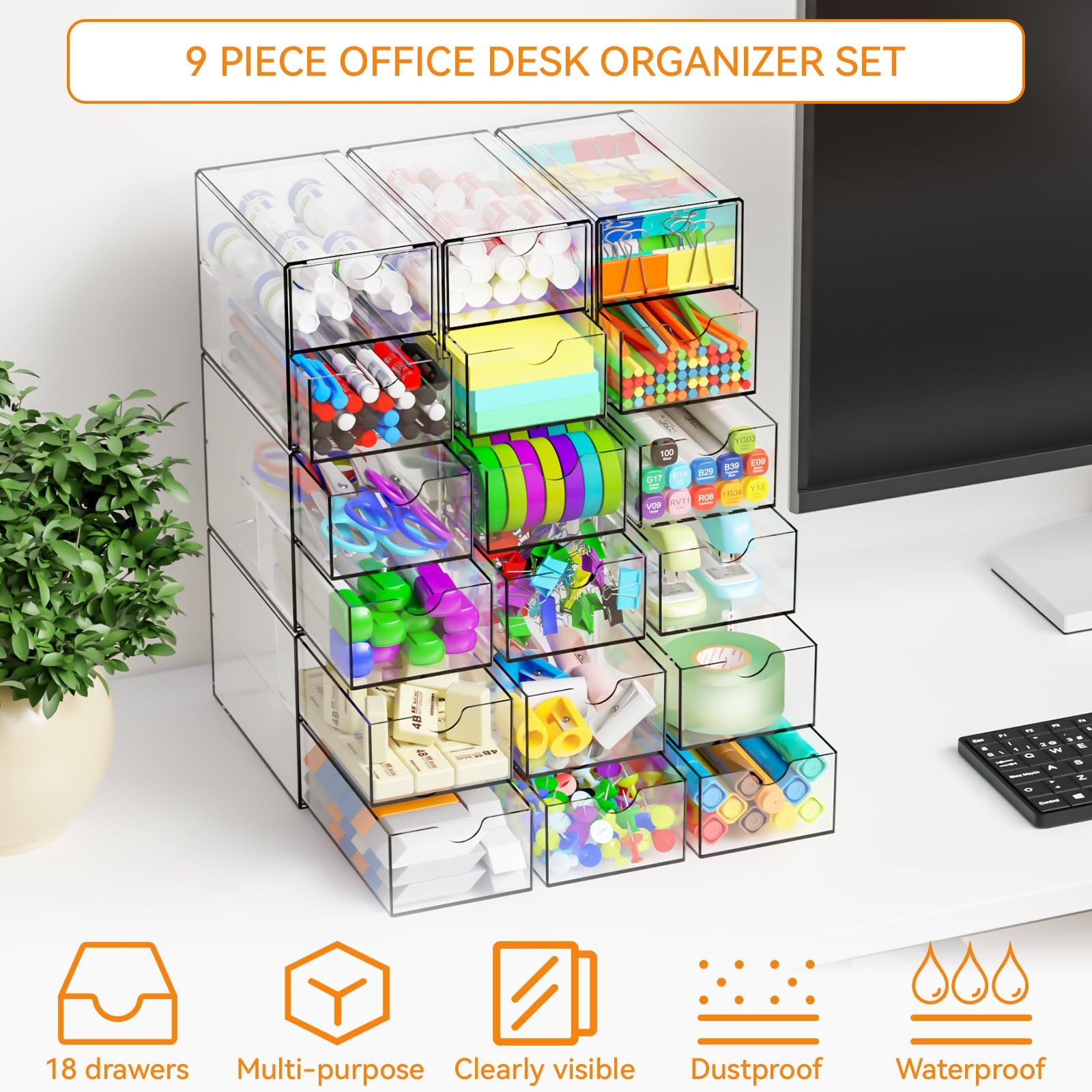Clear Acrylic Drawer Organizers 9 Pack 18 Small Storage Bins Desk Craft