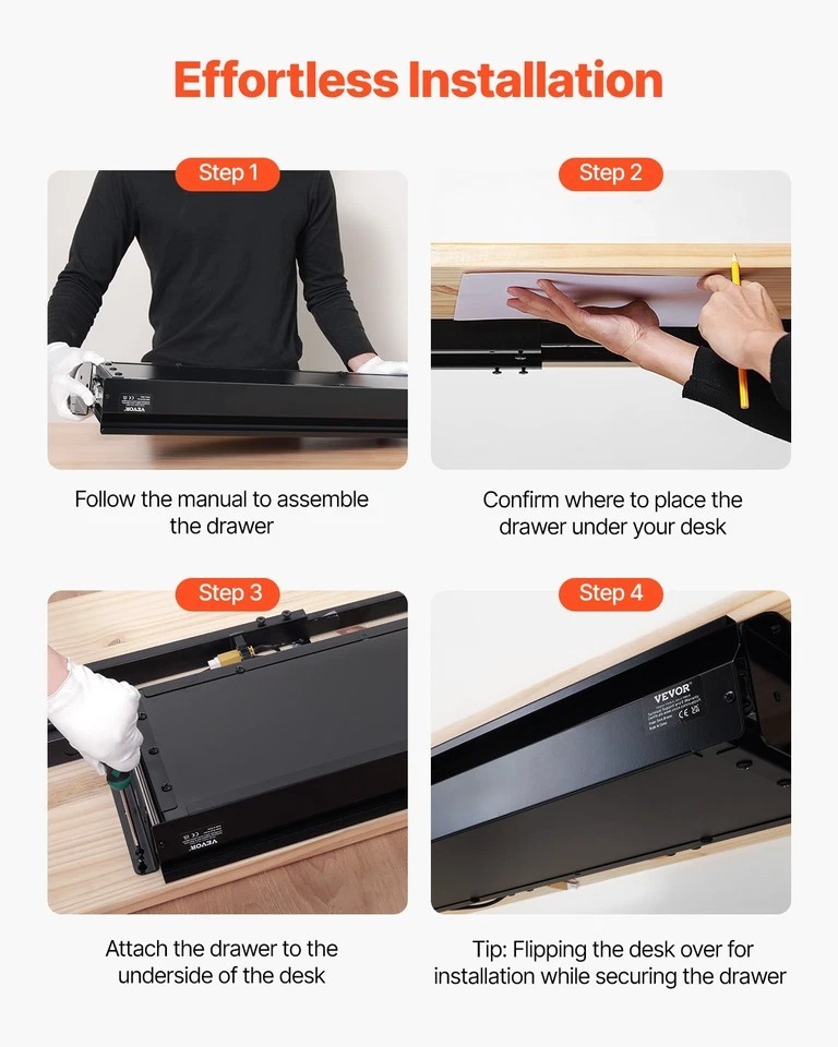 33 in Under Desk Drawer Organizer Slide-out Drawer Space Saver for Office