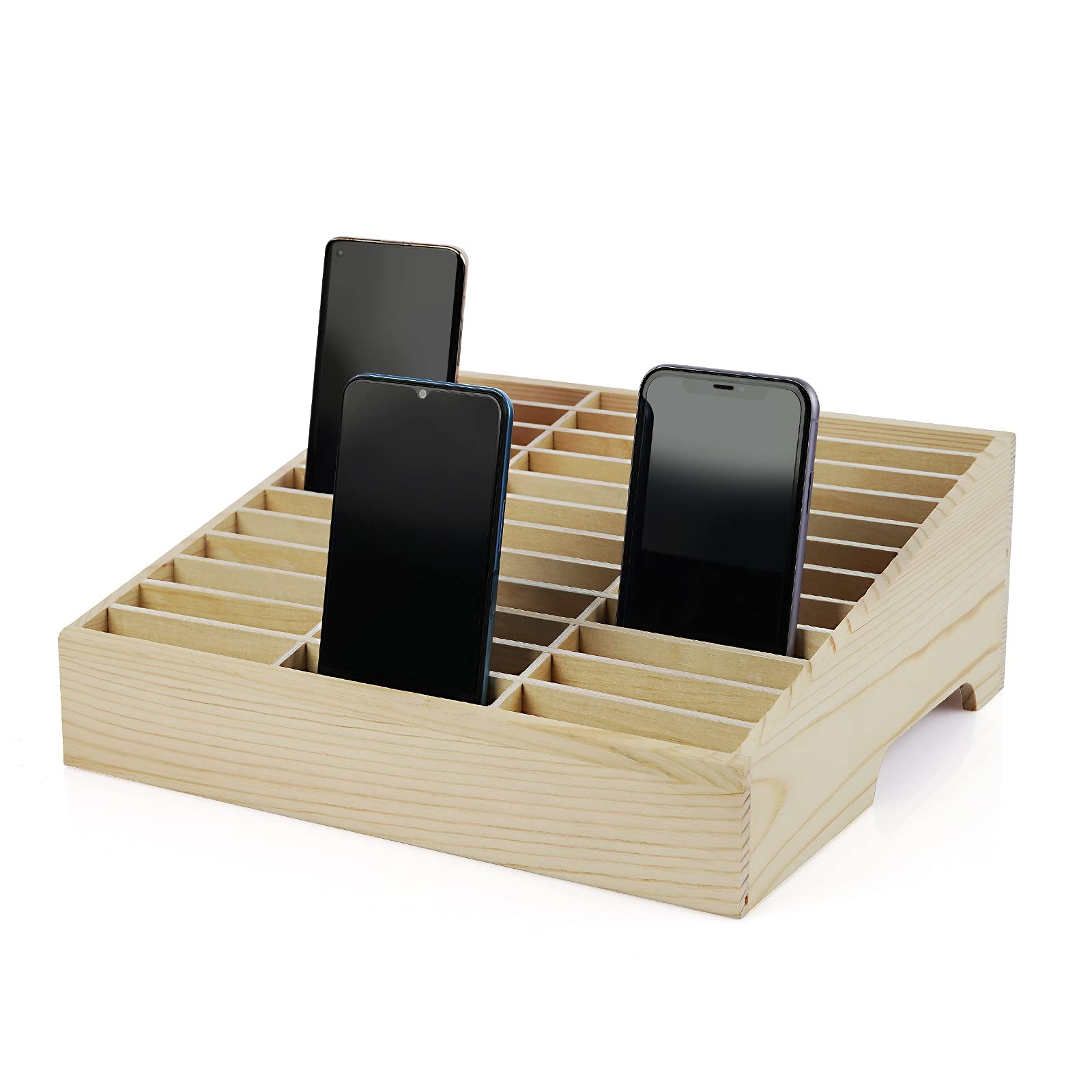 Ozzptuu 36-Grid Wooden Cell Phone Holder Desktop Natural 36-Grid, Wood Color