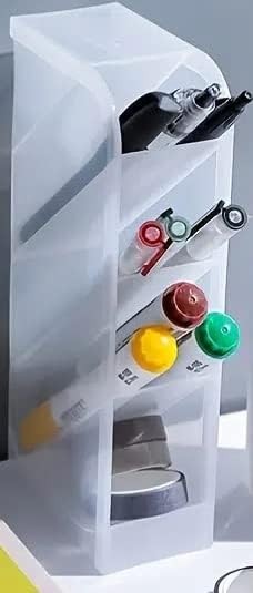 4-Compartment Desk Organizer–Transparent Desktop Storage,Pen & Lipstick Holder