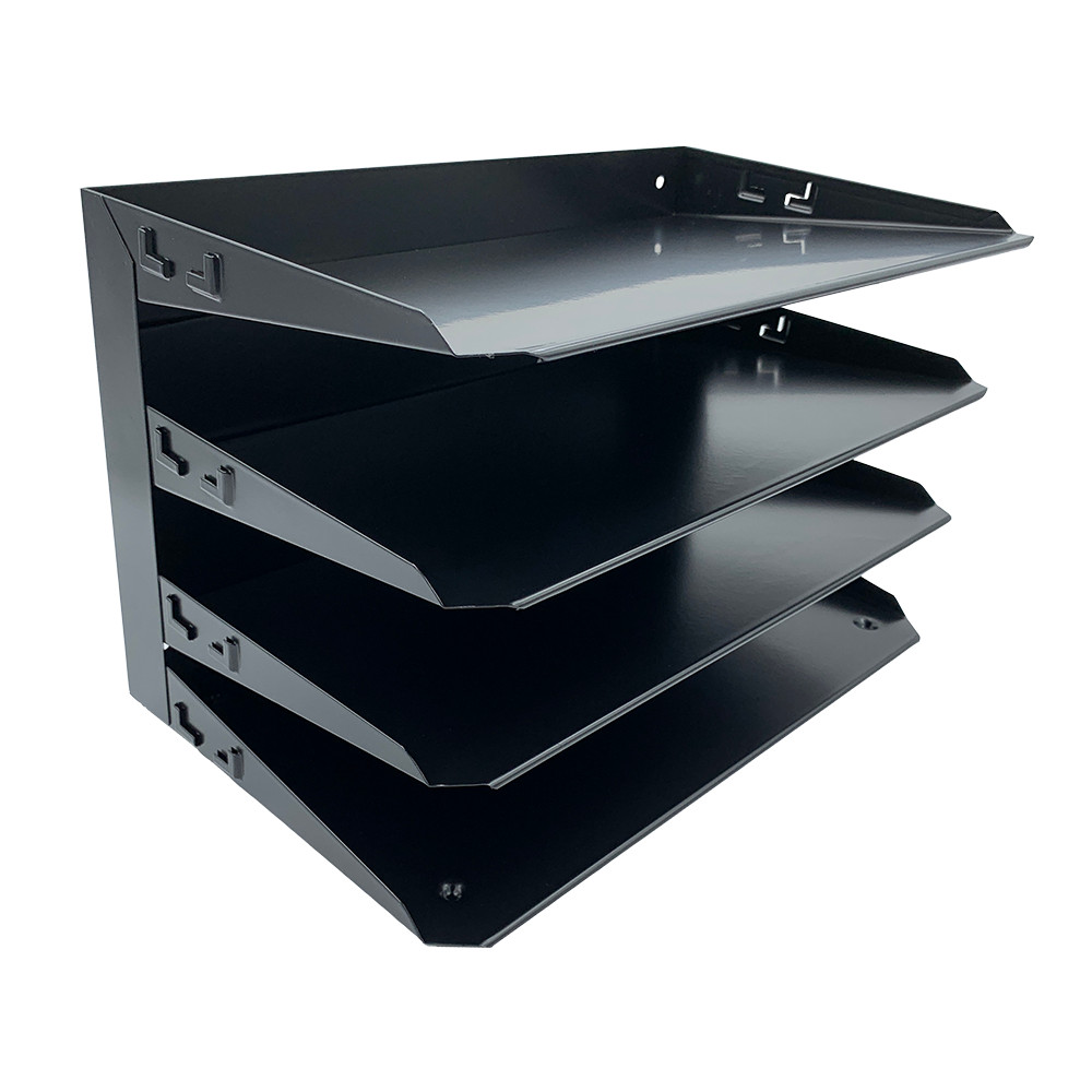 Huron Horizontal 4 Legal Slot Steel Desk Organizer Black HASZ0151