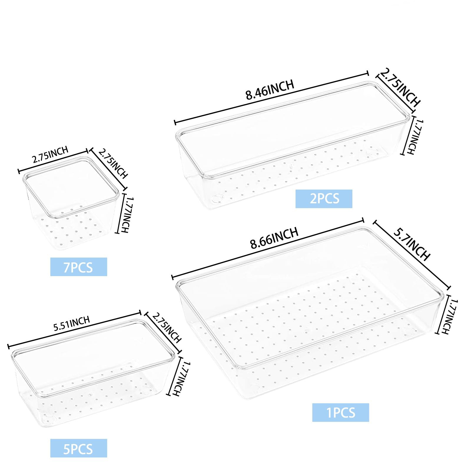 Kitchen Drawer Organizers, 15 Clear Plastic Trays, Jewelry Makeup