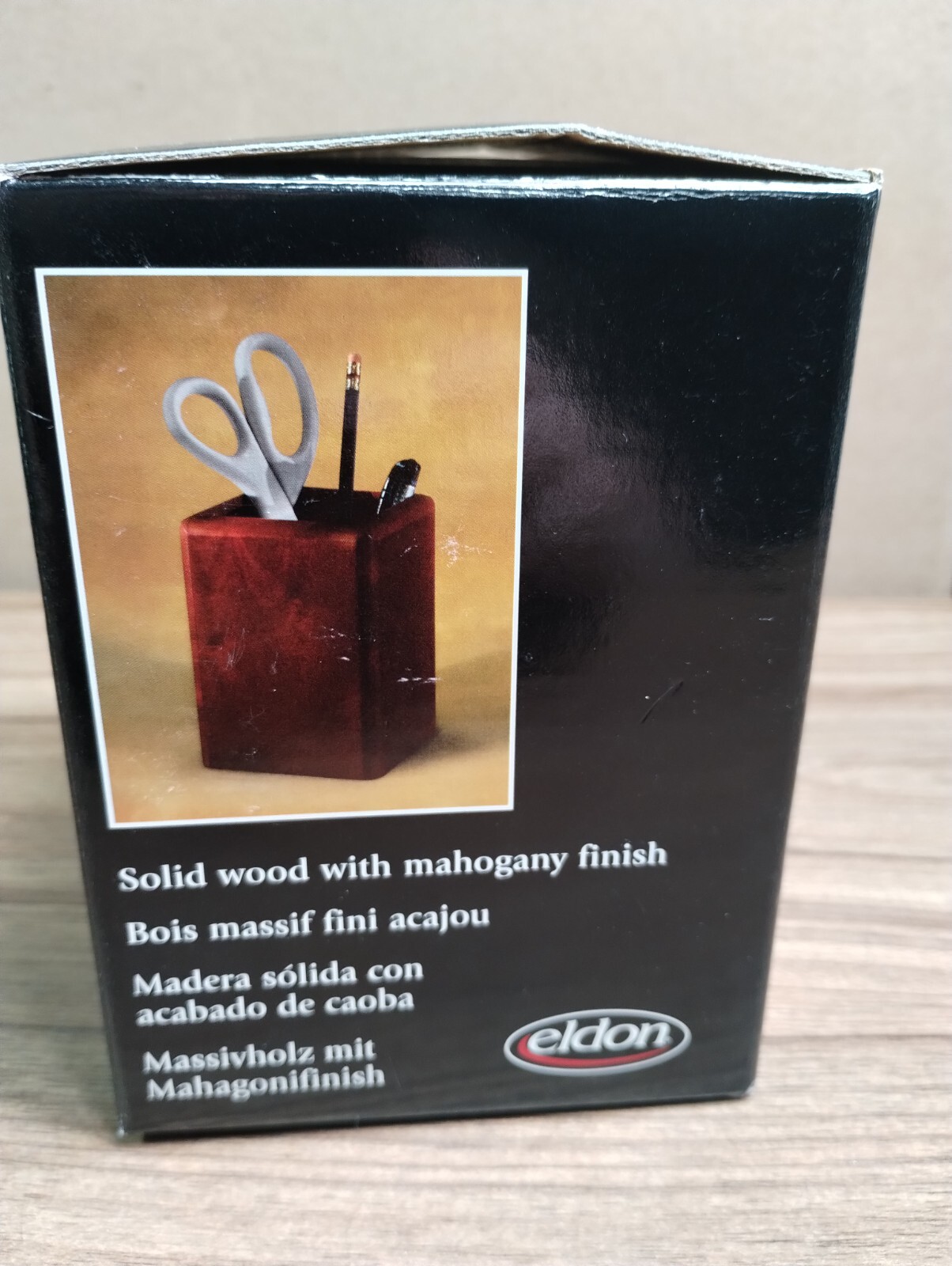 new vintage ELDON SOLID WOOD jumbo PENCIL HOLDER nos MAHOGANY finish EXPRESSIONS