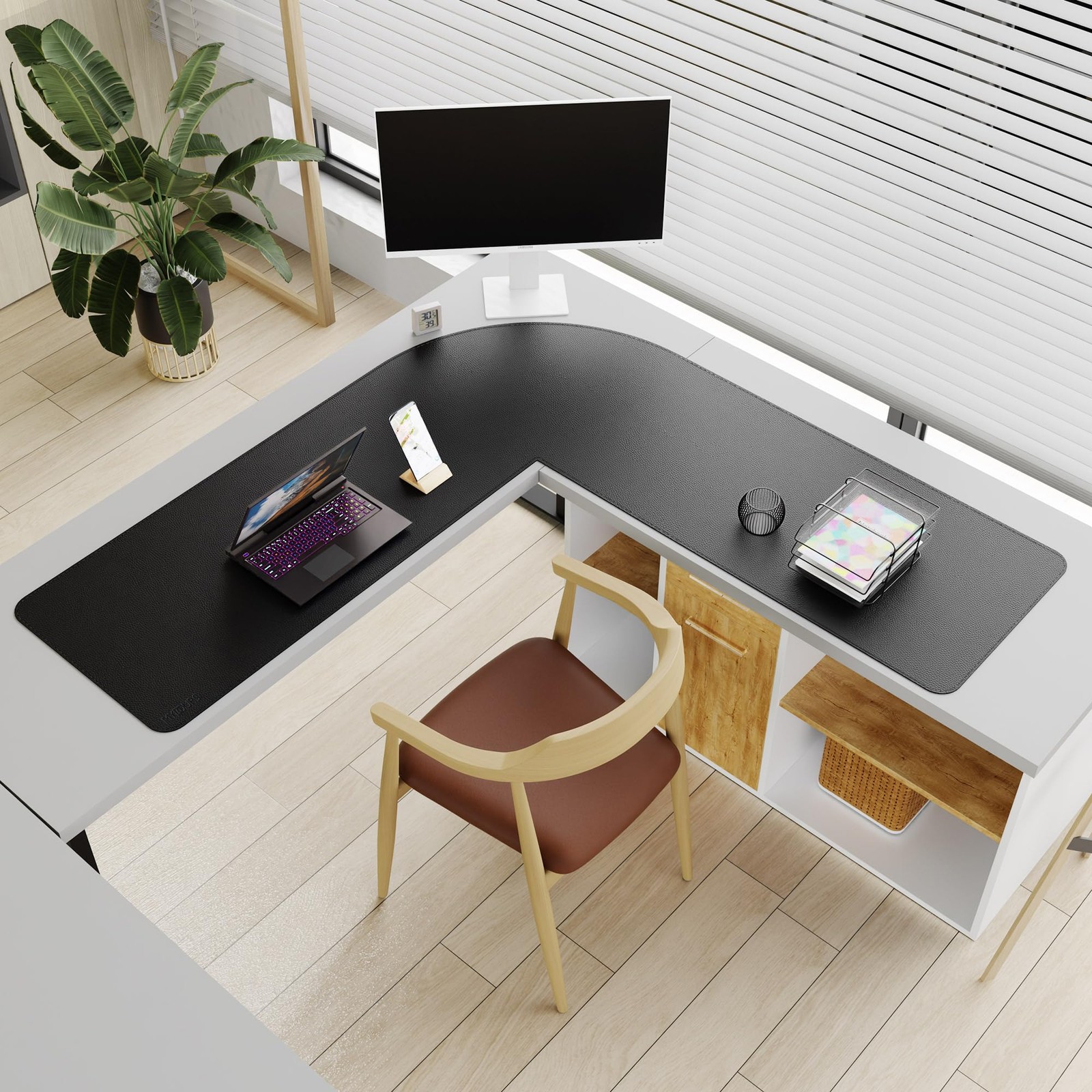 Mydours 57 X 57 X 20 L Shaped Desk Pad Black Extra Large Dual-Sided Pu Leather