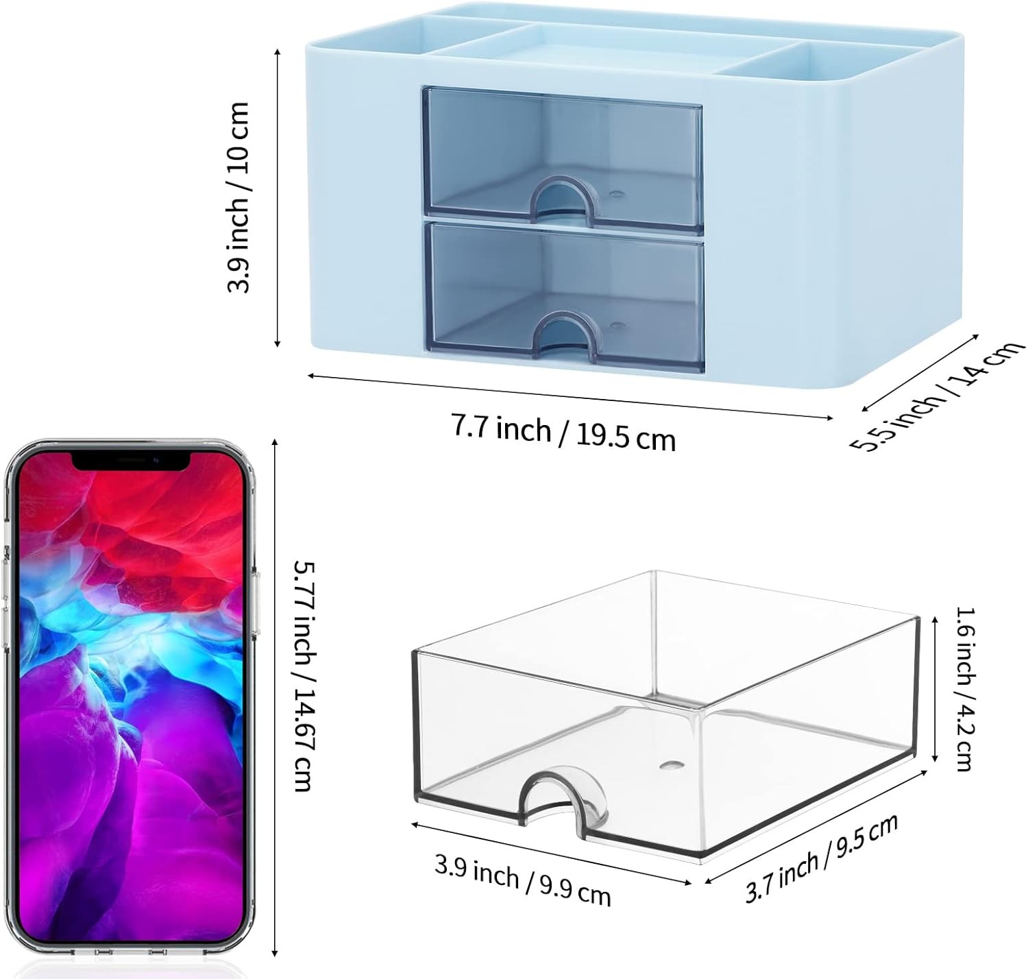 Desk Organizer with 2 Drawer, Plastic Desktop Pen Pencil Card Holder Storage Box